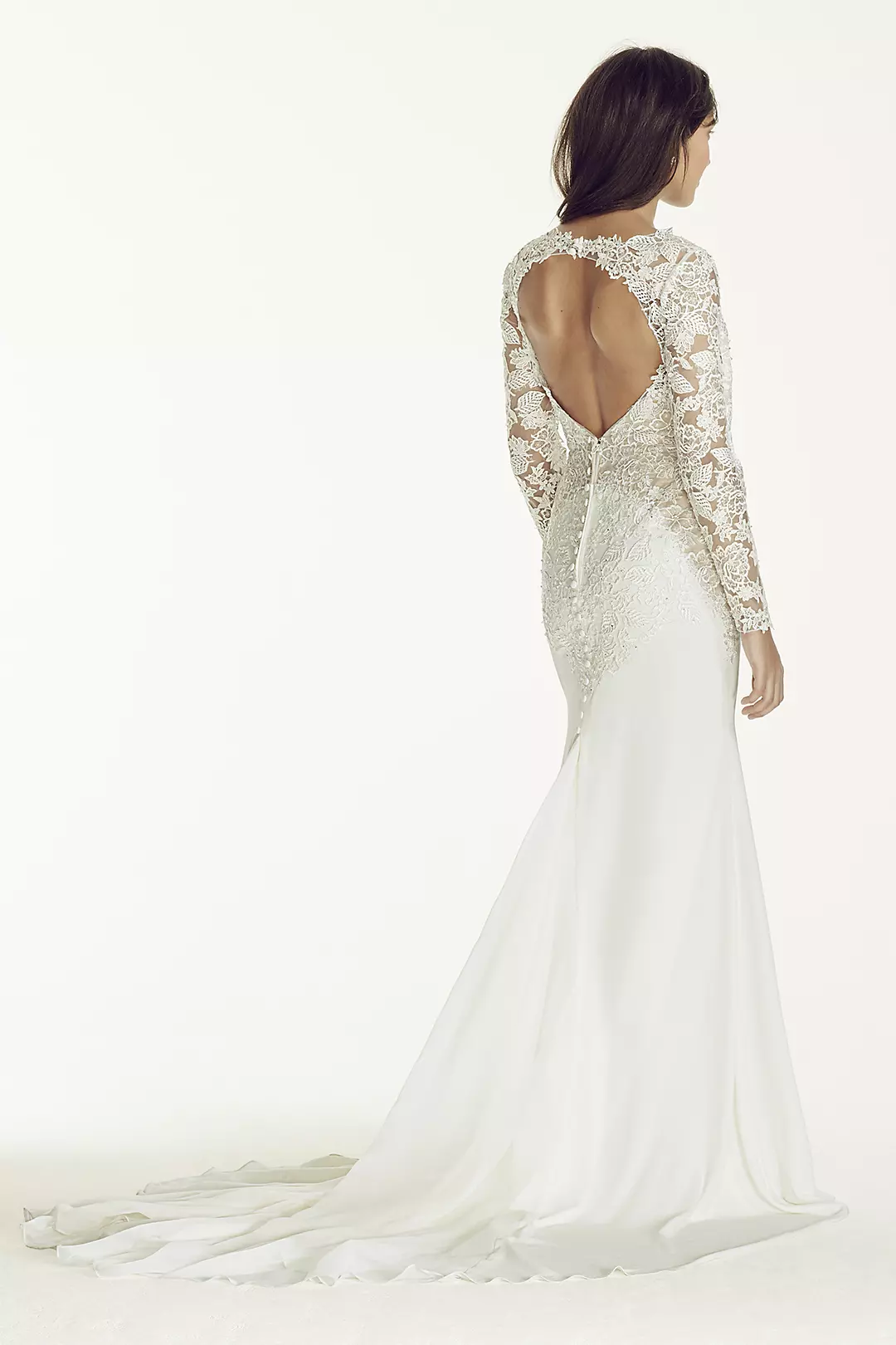 Long Sleeve Beaded Lace Plunge Neckline Gown Image 2