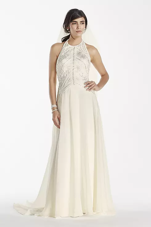 Deco-Inspired Beaded Chiffon Halter Gown Image 1