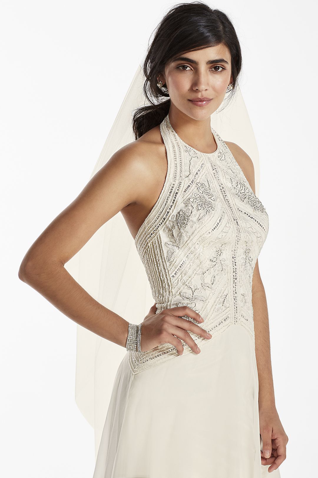 Deco-Inspired Beaded Chiffon Halter Gown Image 4