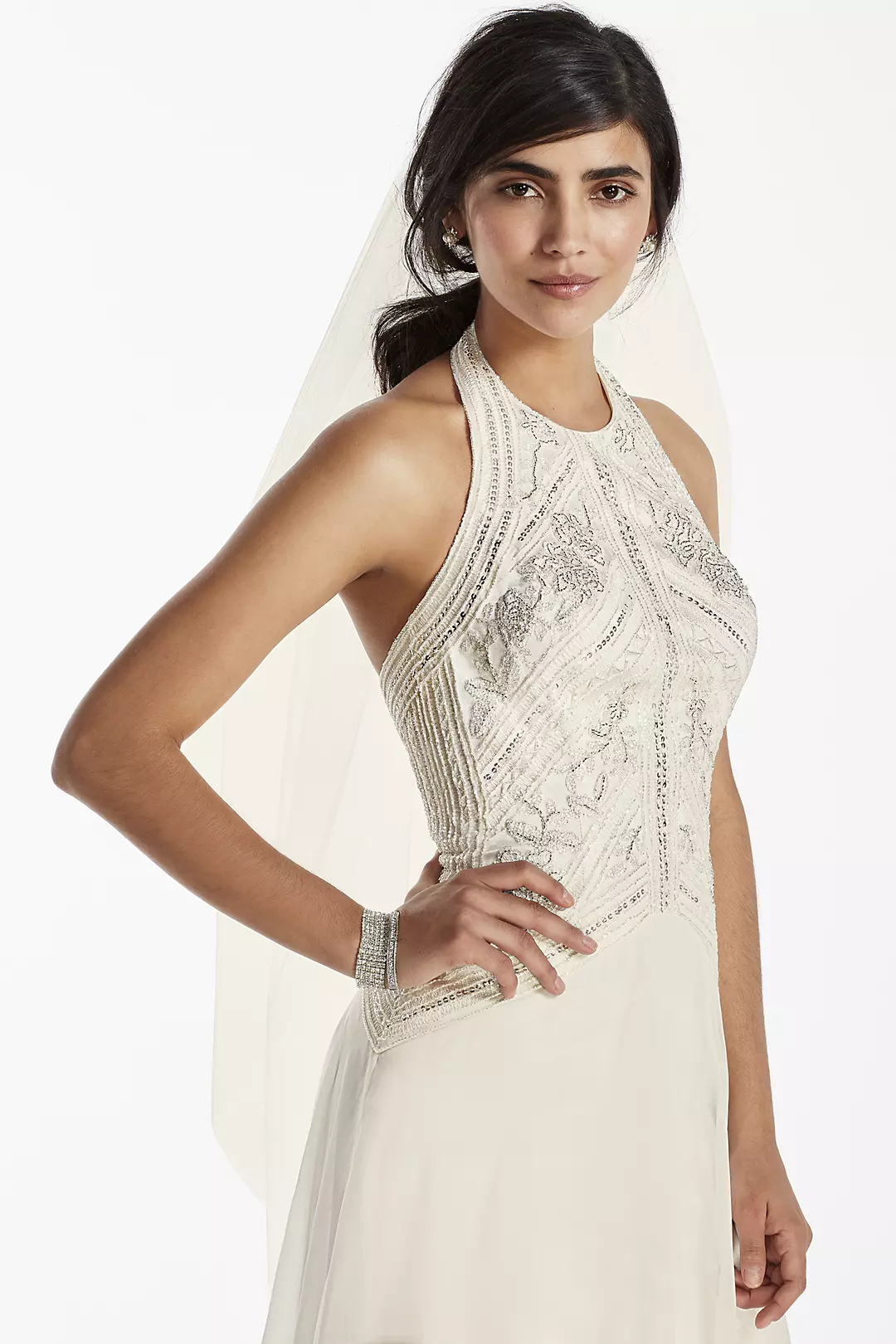 Deco-Inspired Beaded Chiffon Halter Gown Image 3