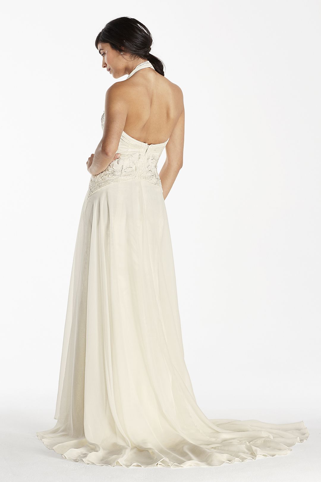 Deco-Inspired Beaded Chiffon Halter Gown Image 4