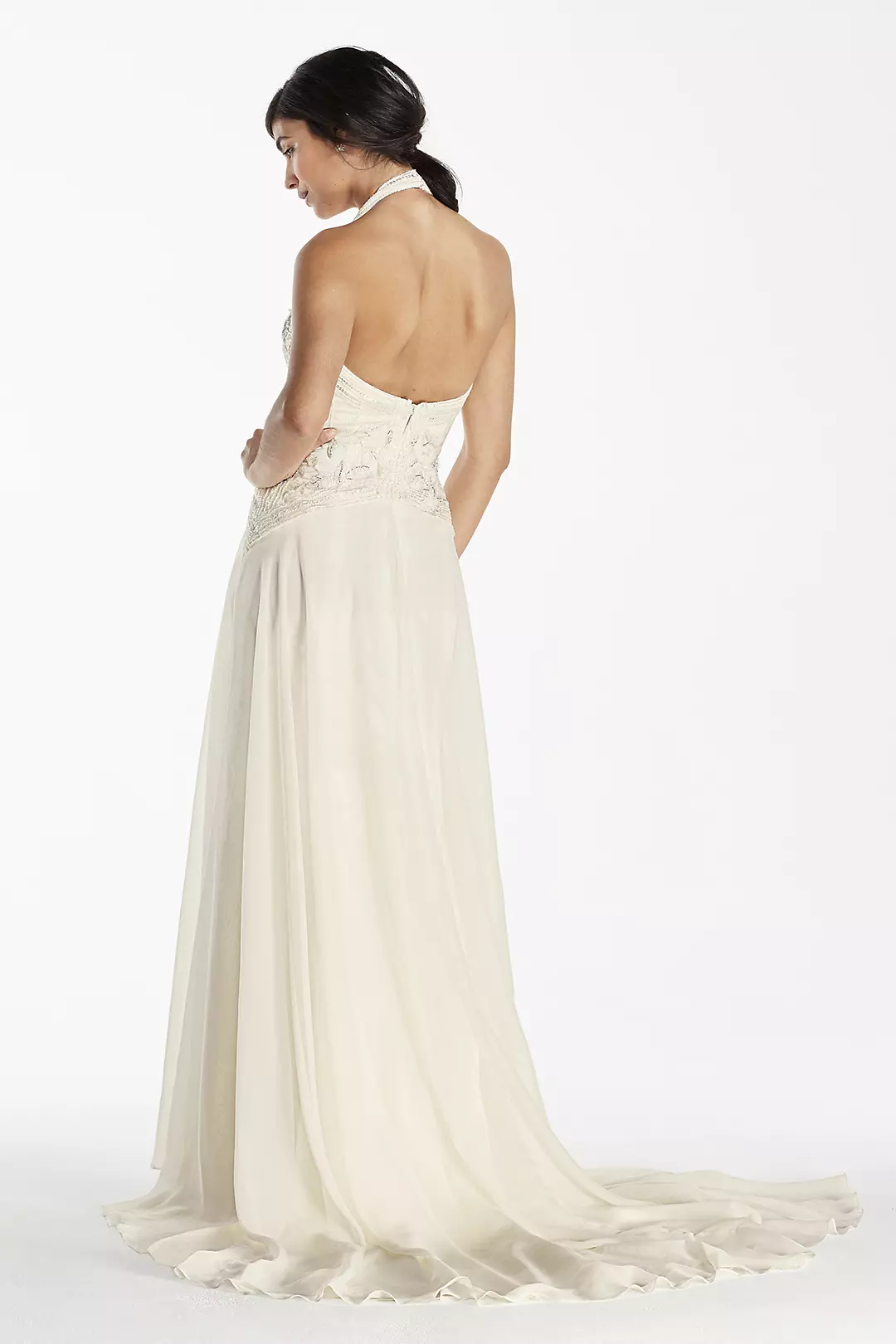 Deco-Inspired Beaded Chiffon Halter Gown Image 2