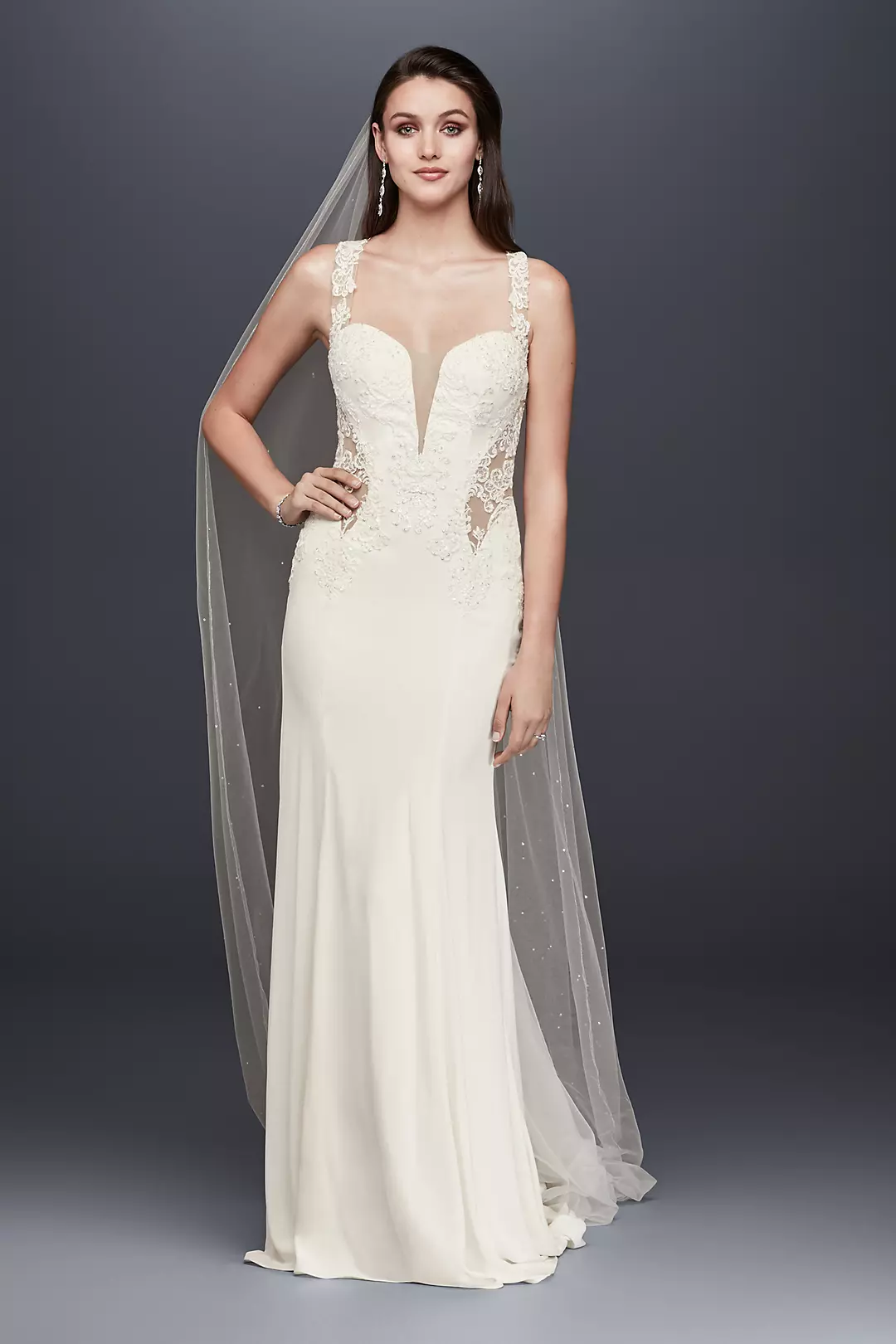 Beaded Lace Wedding Dress with Illusion Details | David's Bridal Beaded Lace Wedding Dress with Illusion Details | David's Bridal