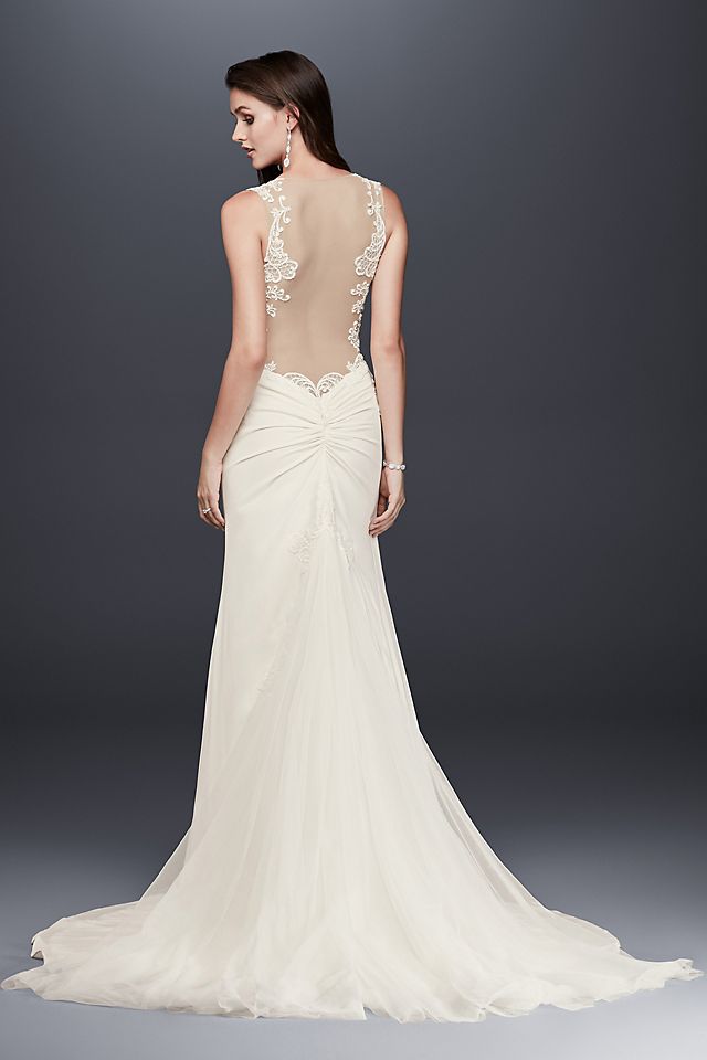 As-Is Petite Lace Wedding Dress with Illusion Neck Image 2