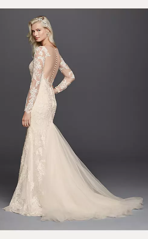 Lace Long Sleeve Illusion V-Neck Wedding Dress Image 2