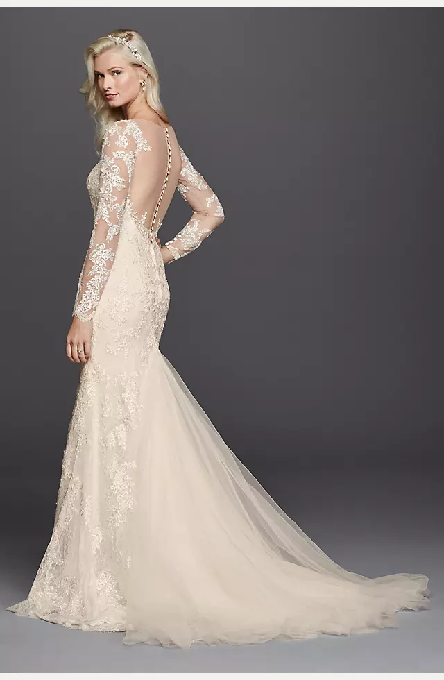 Lace Long Sleeve Illusion V-Neck Wedding Dress Image 2