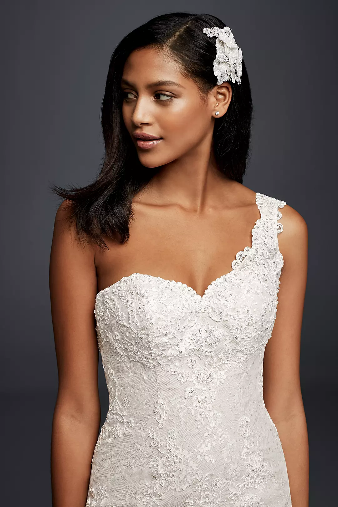 One Shoulder Short Wedding Dress with Lace Details Image 3