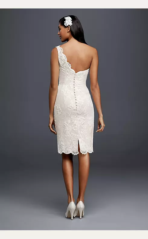 One Shoulder Short Wedding Dress with Lace Details Image 2