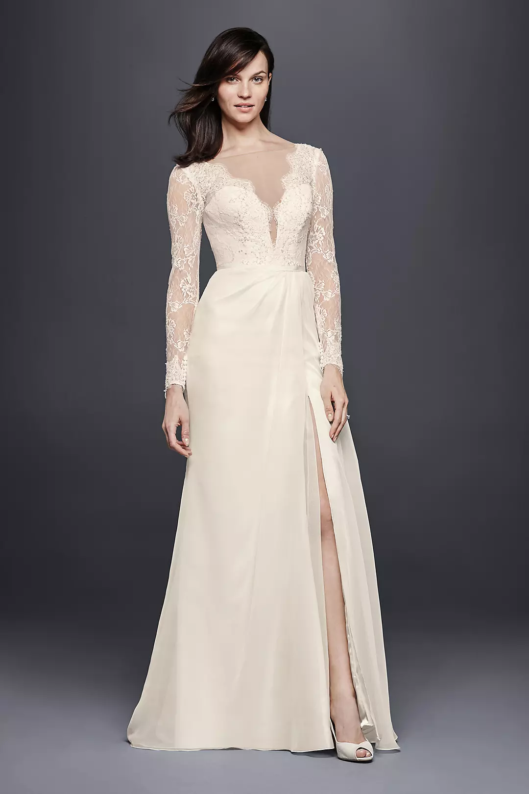 Chiffon Wedding Dress with Low V-Neck and Back Image