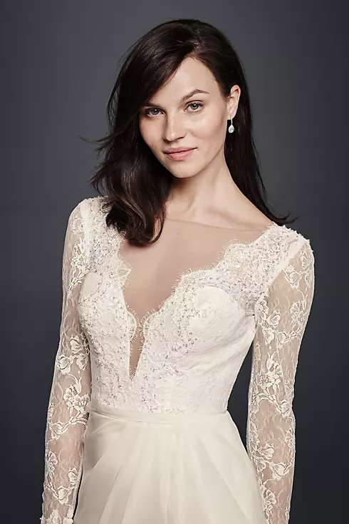 Chiffon Wedding Dress with Low V-Neck and Back Image 3