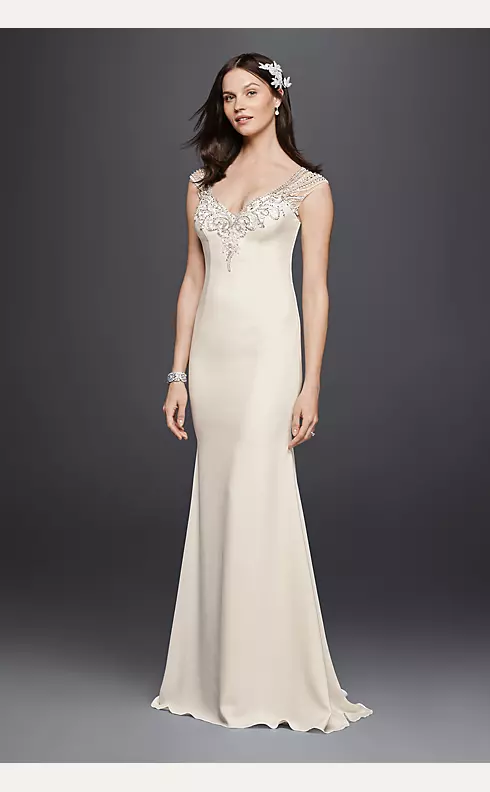 As-Is Beaded Stretch Crepe Wedding Dress Image 1