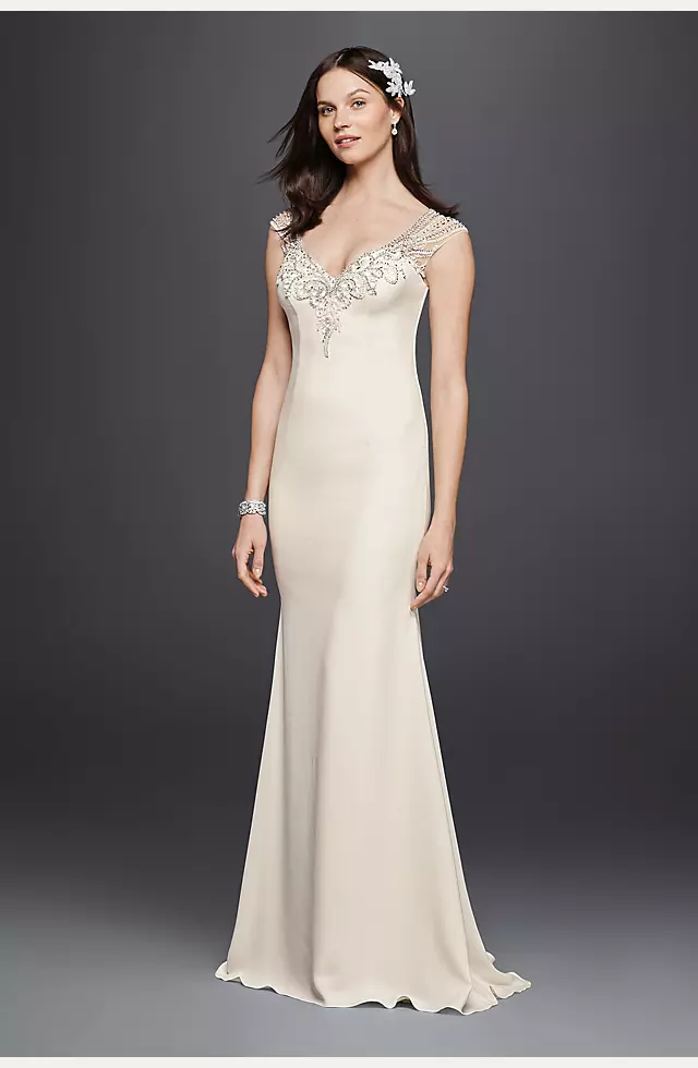 As-Is Beaded Stretch Crepe Wedding Dress Image