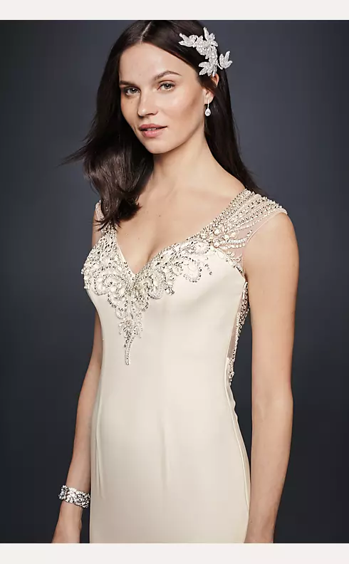 As-Is Beaded Stretch Crepe Wedding Dress Image 3