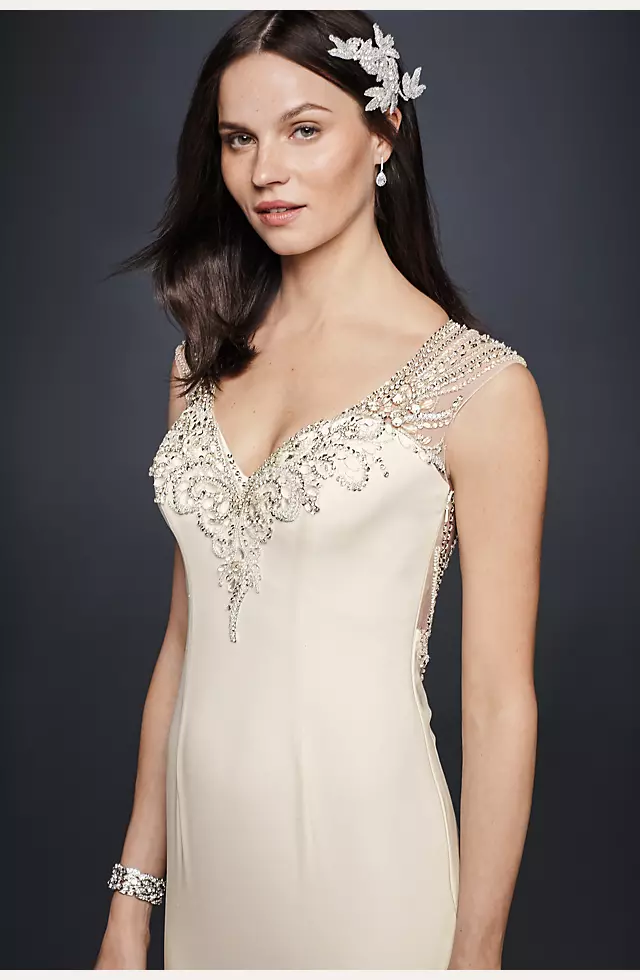 As-Is Beaded Stretch Crepe Wedding Dress Image 3