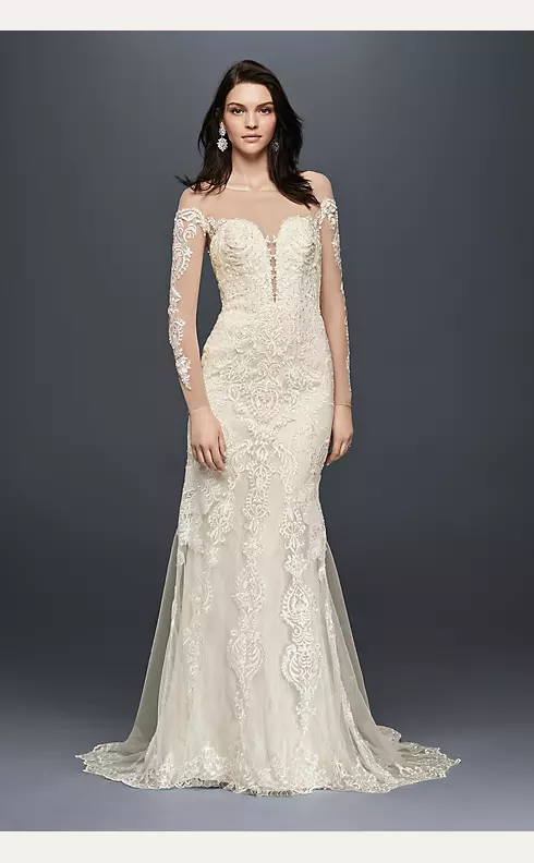 Long Sleeve Illusion Lace Wedding Dress  Image 1