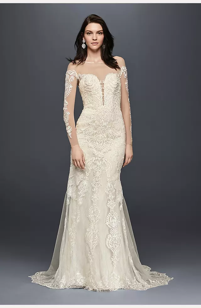 Long Sleeve Illusion Lace Wedding Dress  Image