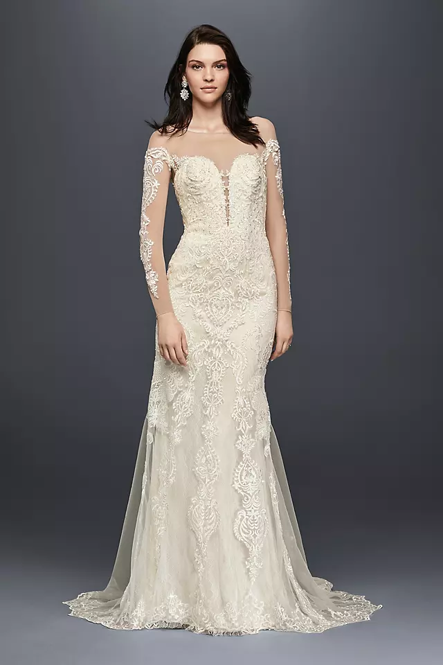 Long Sleeve Illusion Lace Wedding Dress  Image