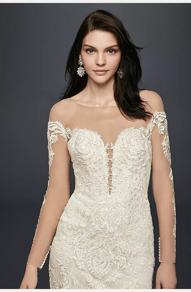 Long Sleeve Illusion Lace Wedding Dress  Image 4