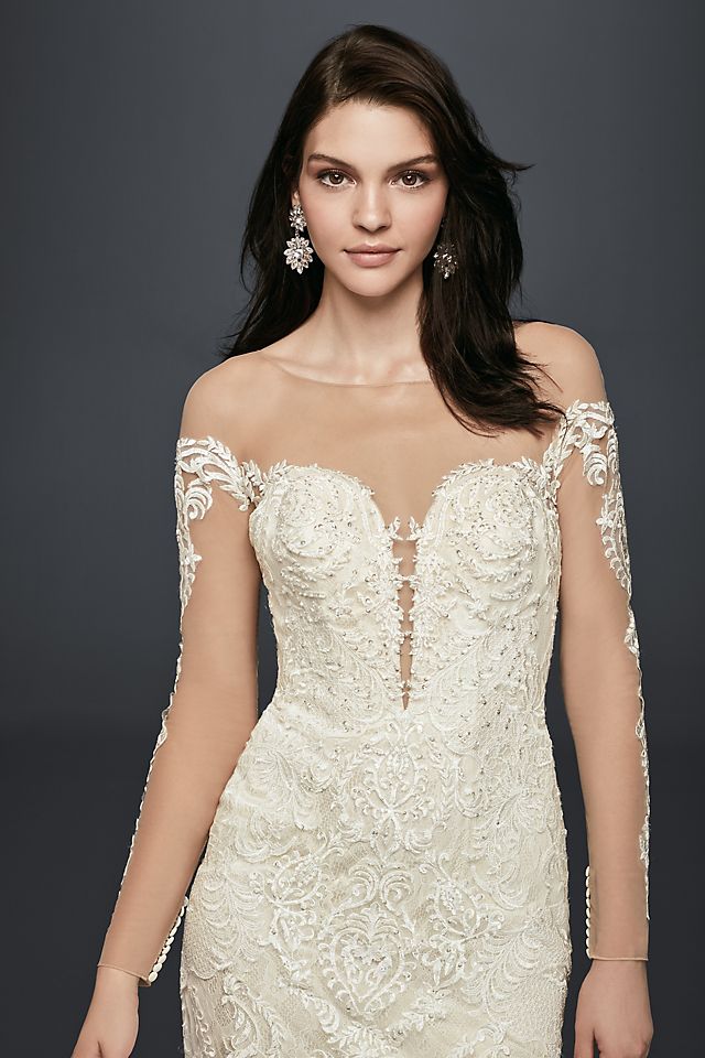 Long Sleeve Illusion Lace Wedding Dress  Image 4