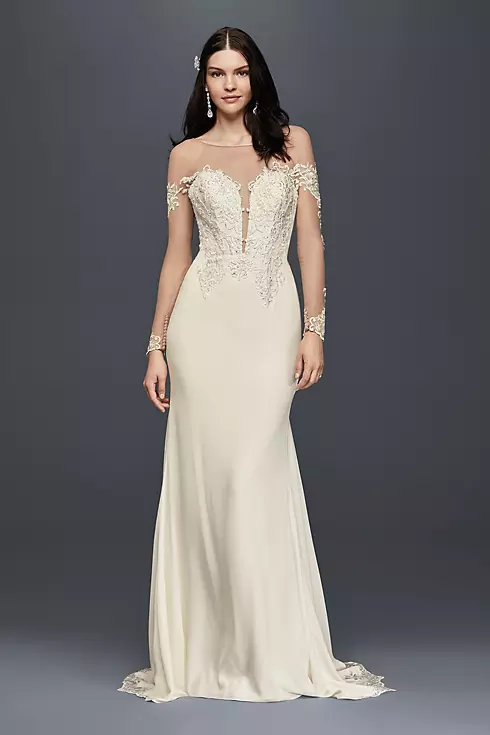 Crepe Wedding Dress with Lace Inset Train  Image 1