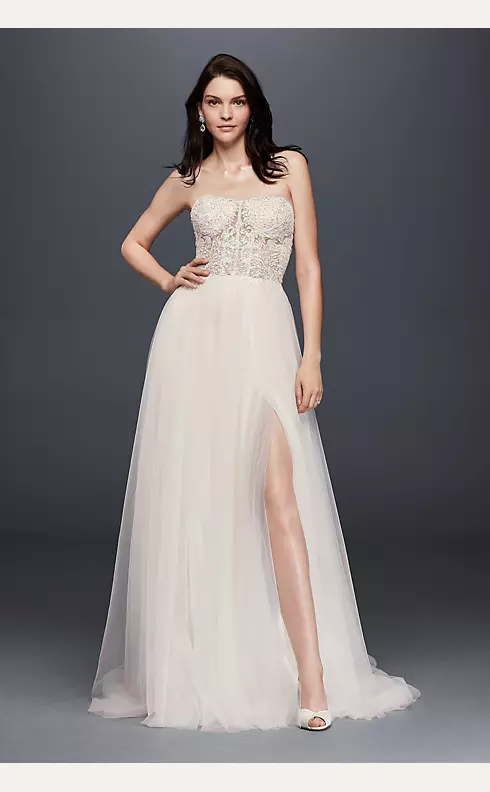 Strapless Wedding Dress with Tulle Slit Skirt Image 1