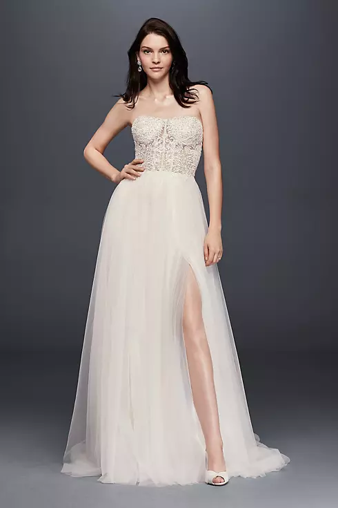 Strapless Wedding Dress with Tulle Slit Skirt Image 1