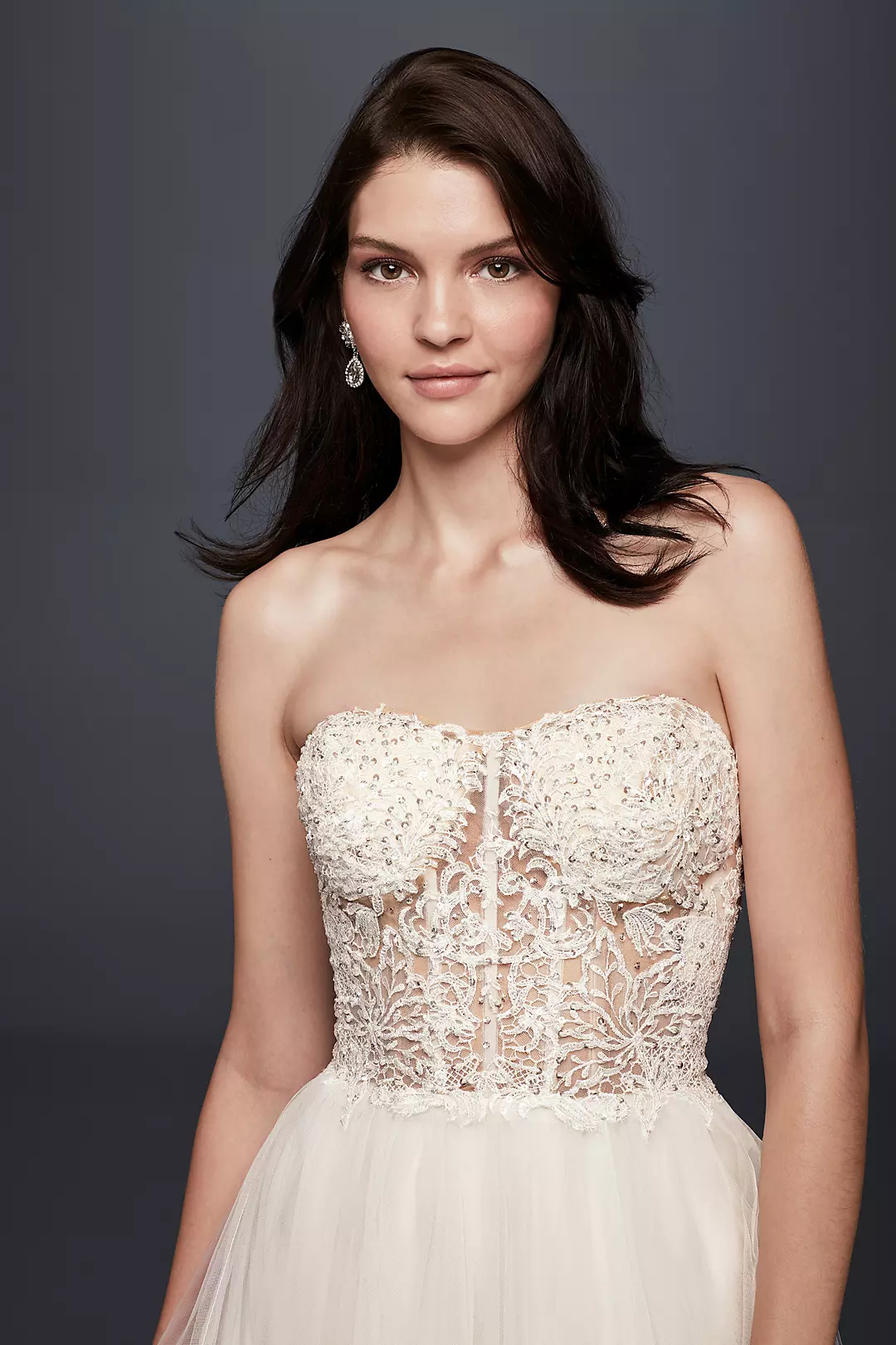 As-Is Strapless Wedding Dress with Tulle Skirt Image 3