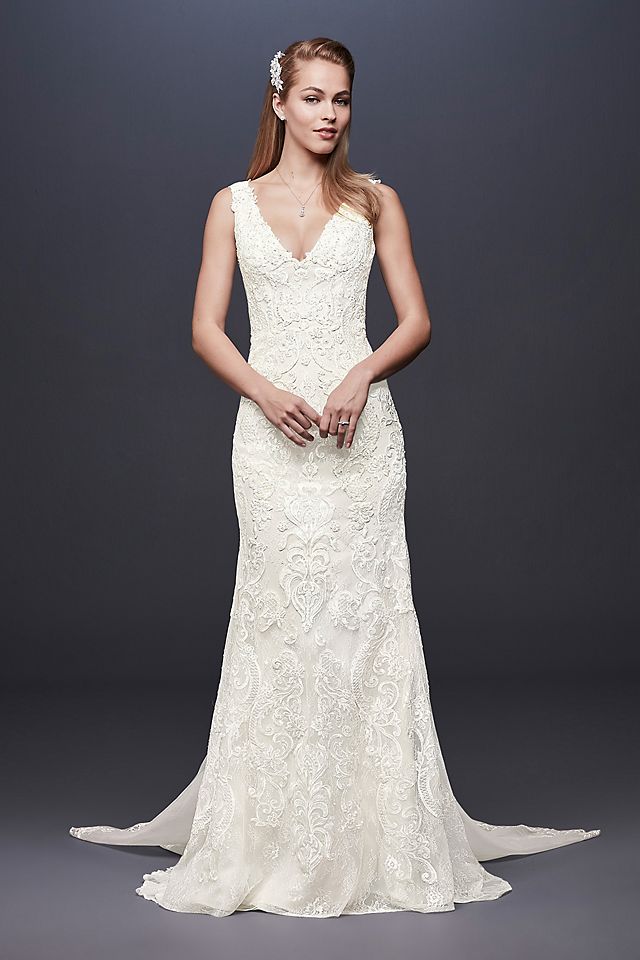 As Is Illusion Lace Petite Lined Wedding Dress Image 1