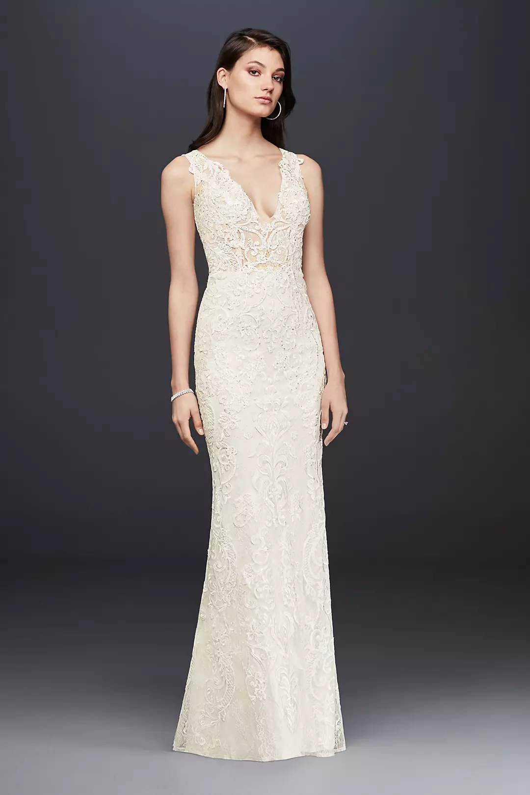 As-Is Plunging Illusion Bodice Lace Wedding Dress  Image