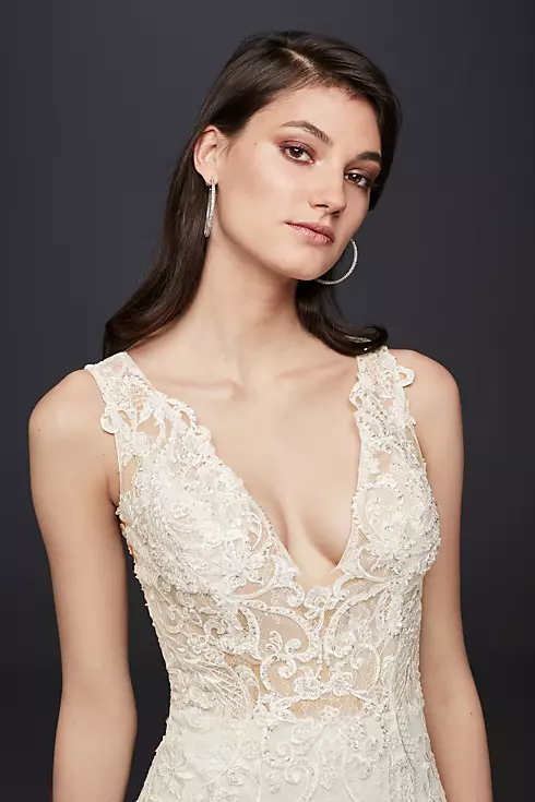 As-Is Plunging Illusion Bodice Lace Wedding Dress  Image 3