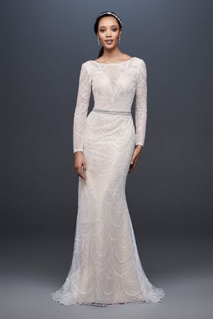 As Is Allover Sequin Art Deco Sheath Wedding Dress | David's Bridal