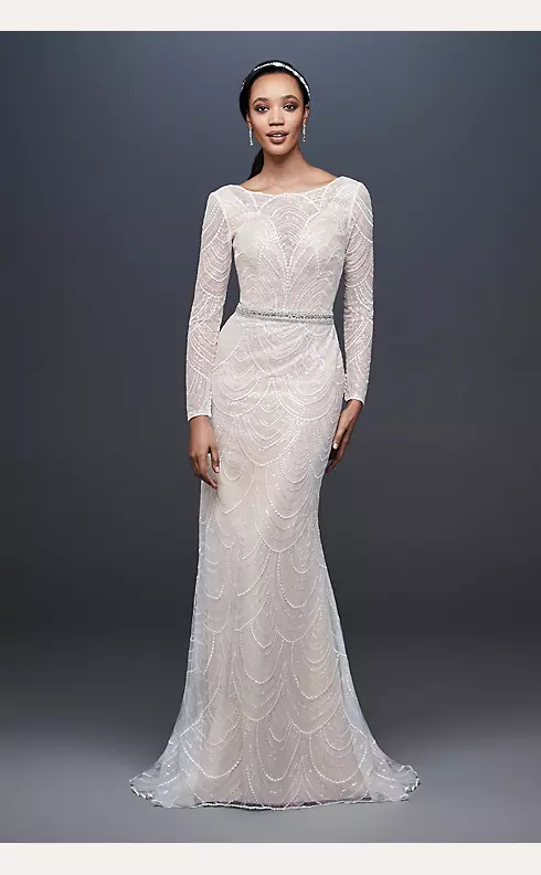 Allover Sequin Art Deco Sheath Wedding Dress Image 1