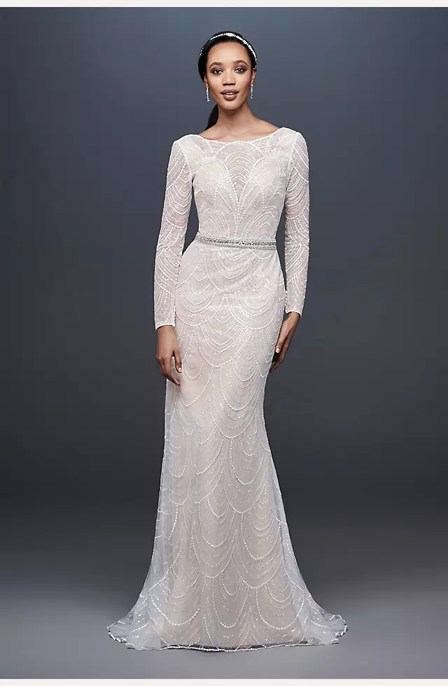 Allover Sequin Art Deco Sheath Wedding Dress Image
