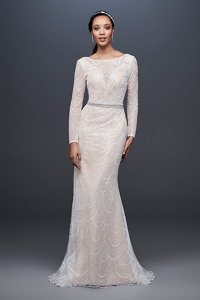 Allover Sequin Art Deco Sheath Wedding Dress Image 5