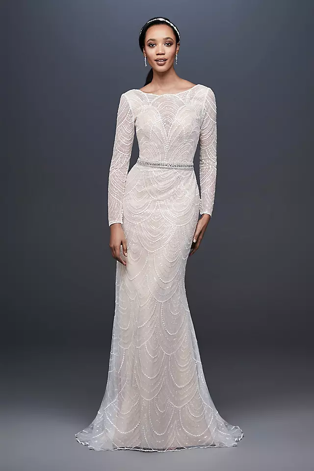 Allover Sequin Art Deco Sheath Wedding Dress Image