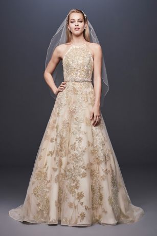 white and gold bridal dress