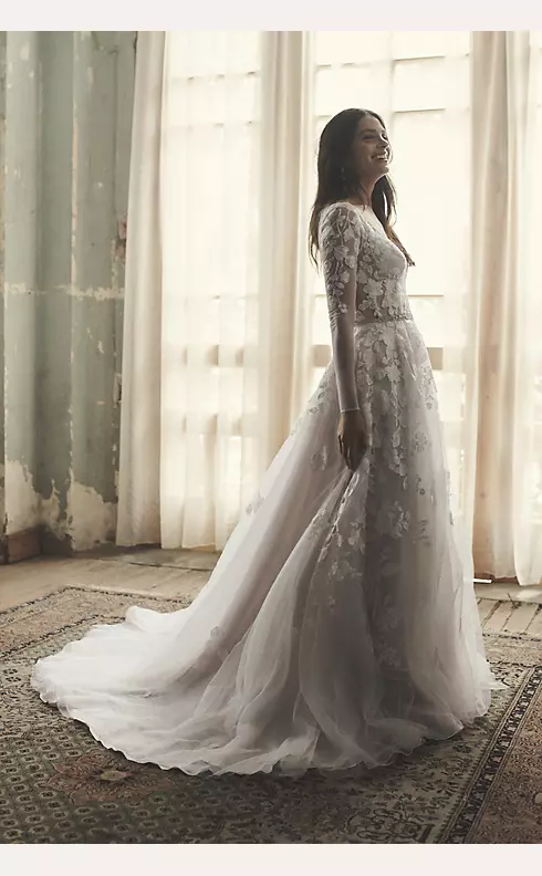 Illusion Long Sleeve Wedding Dress Image 7