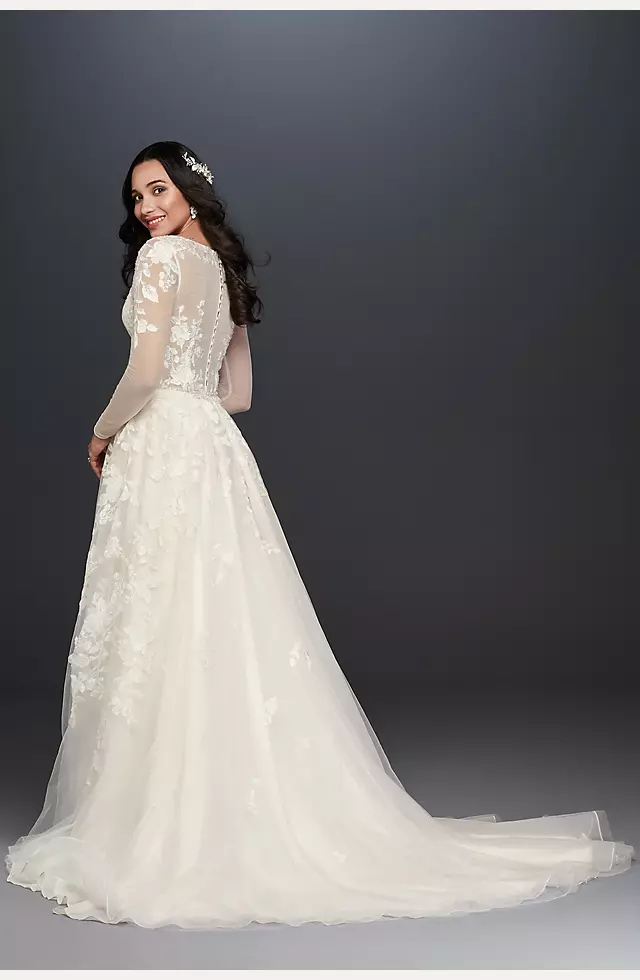 Sheer illusion long sleeve wedding gown with bling,DS4608 – DSProm
