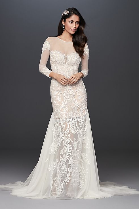 Illusion Applique and Tulle Godet Wedding Dress Image 1