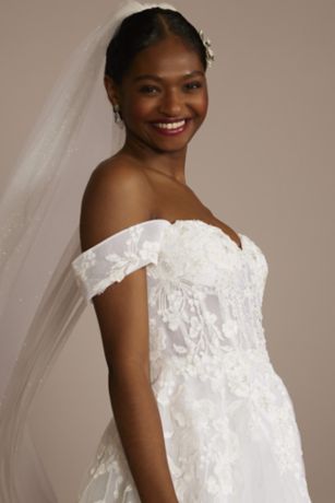 Floral Tulle Wedding Dress with Removable Sleeves David's Bridal