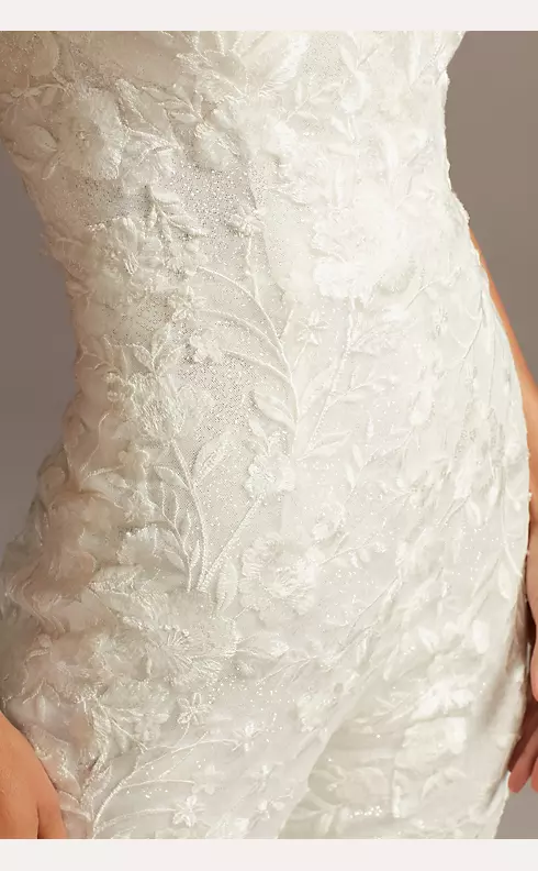 Floral Overlay Flare Leg Sequin Wedding Jumpsuit Image 7