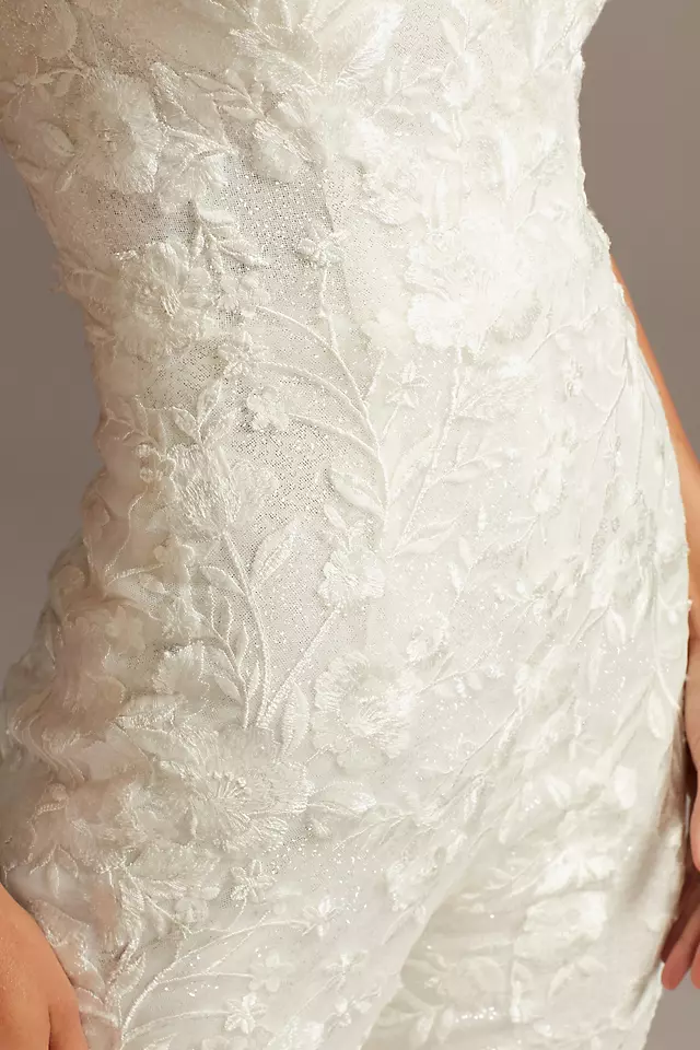 Floral Overlay Flare Leg Sequin Wedding Jumpsuit Image 7
