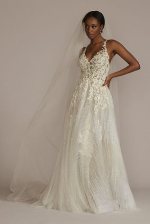 Floral Applique Open Back Tulle Wedding Dress David's Bridal