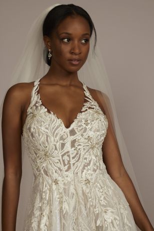 Floral Applique Open Back Tulle Wedding Dress David's Bridal