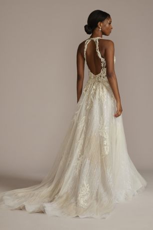 Floral Applique Open Back Tulle Wedding Dress David's Bridal