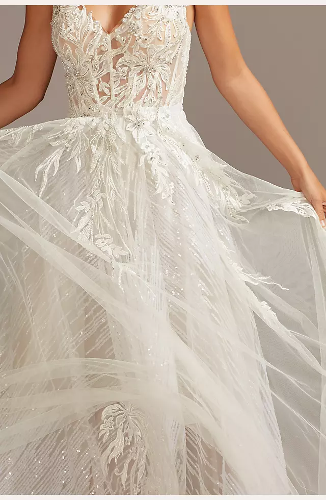Floral Applique Open Back Bodysuit Wedding Dress Image 3
