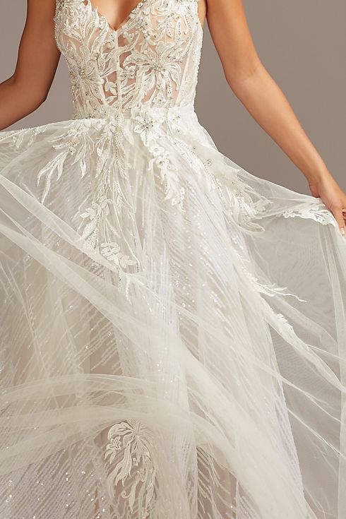 Floral Applique Open Back Bodysuit Wedding Dress Image 3