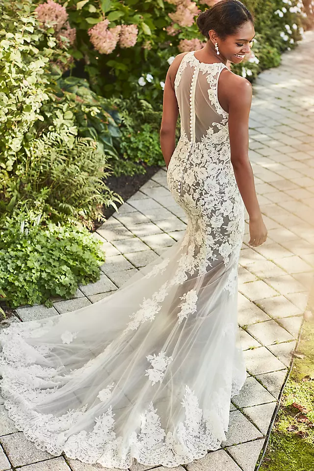 Illusion Sequin Floral Applique Wedding Dress Image 5