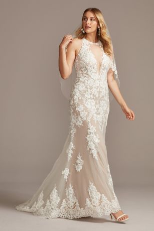 illusion applique wedding dress