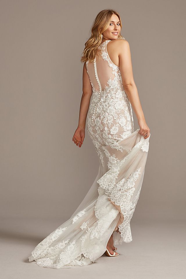 Illusion Sequin Floral Applique Wedding Dress Image 7